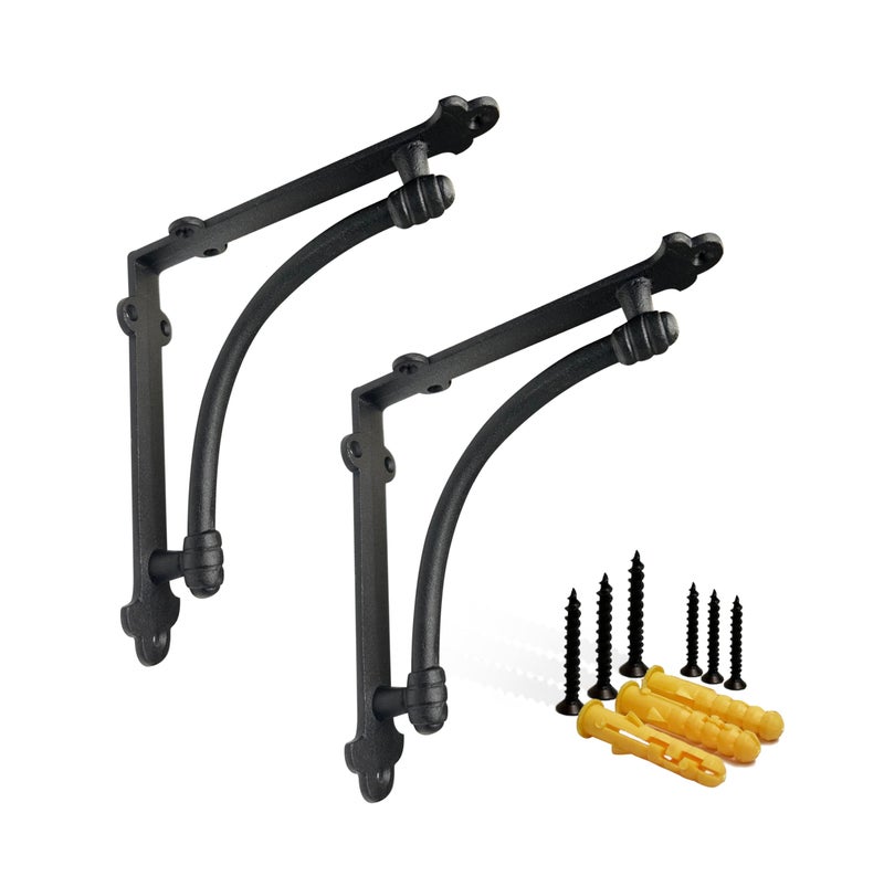 NACH Decorative Shelf Brackets, 2 Pack of 7 x 1.5 x 7 inch Black Cast Iron Shelf Brackets - Decorative Brackets for Mounting - Half Round Style Brackets - Image 1