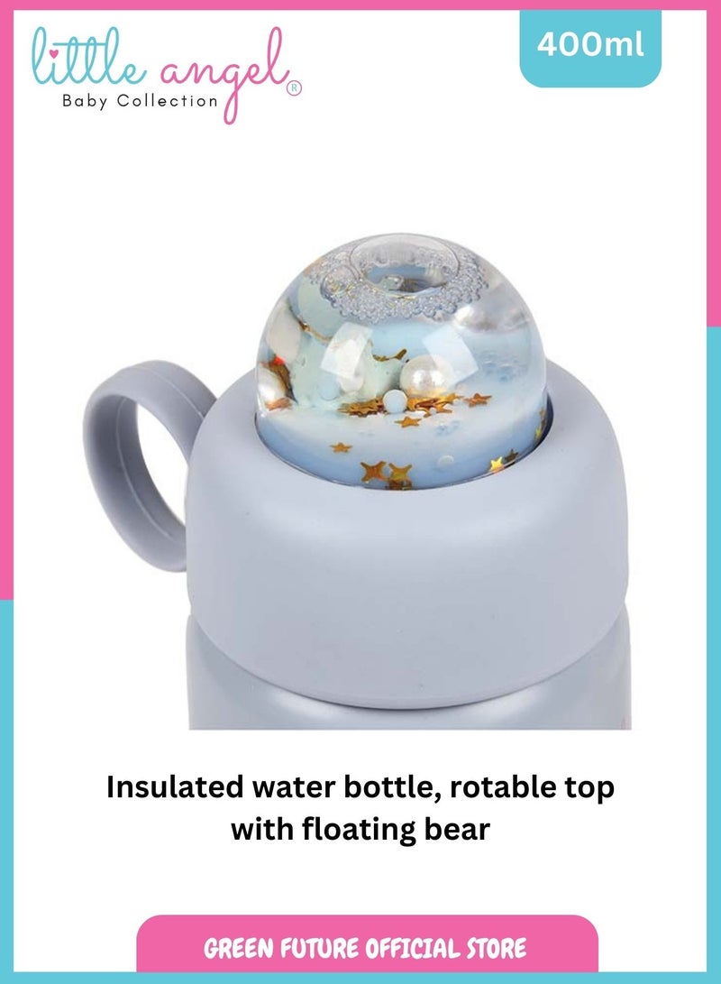 Little Angel Kids Water Bottle Stainless Steel, High Quality 400ml - Leak-Proof with Screw-Top Lid, Portable and Durable Design for School, Sports, Indoor & Outdoor - Cute Bear Design - Blue - Image 4