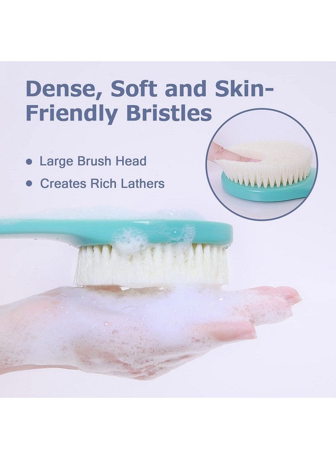 VANZAVANZU Exfoliating Shower Brush Back Scrubbers for Use in Shower, Plastic Bath Brush Long Handle for Shower with Moderate Bristles, Dry or Wet Back Brush for Shower Men Women-Green - Image 2