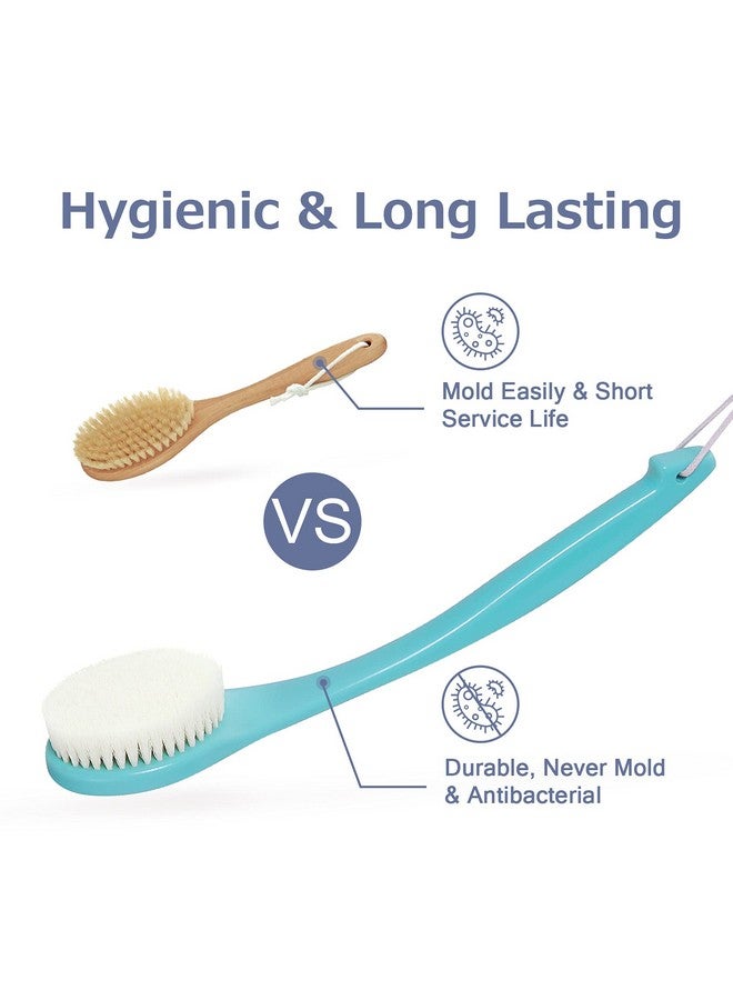 VANZAVANZU Exfoliating Shower Brush Back Scrubbers for Use in Shower, Plastic Bath Brush Long Handle for Shower with Moderate Bristles, Dry or Wet Back Brush for Shower Men Women-Green - Image 3