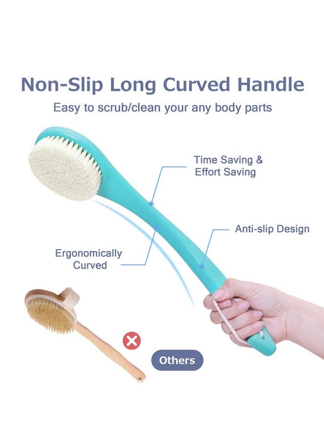 VANZAVANZU Exfoliating Shower Brush Back Scrubbers for Use in Shower, Plastic Bath Brush Long Handle for Shower with Moderate Bristles, Dry or Wet Back Brush for Shower Men Women-Green - Image 4