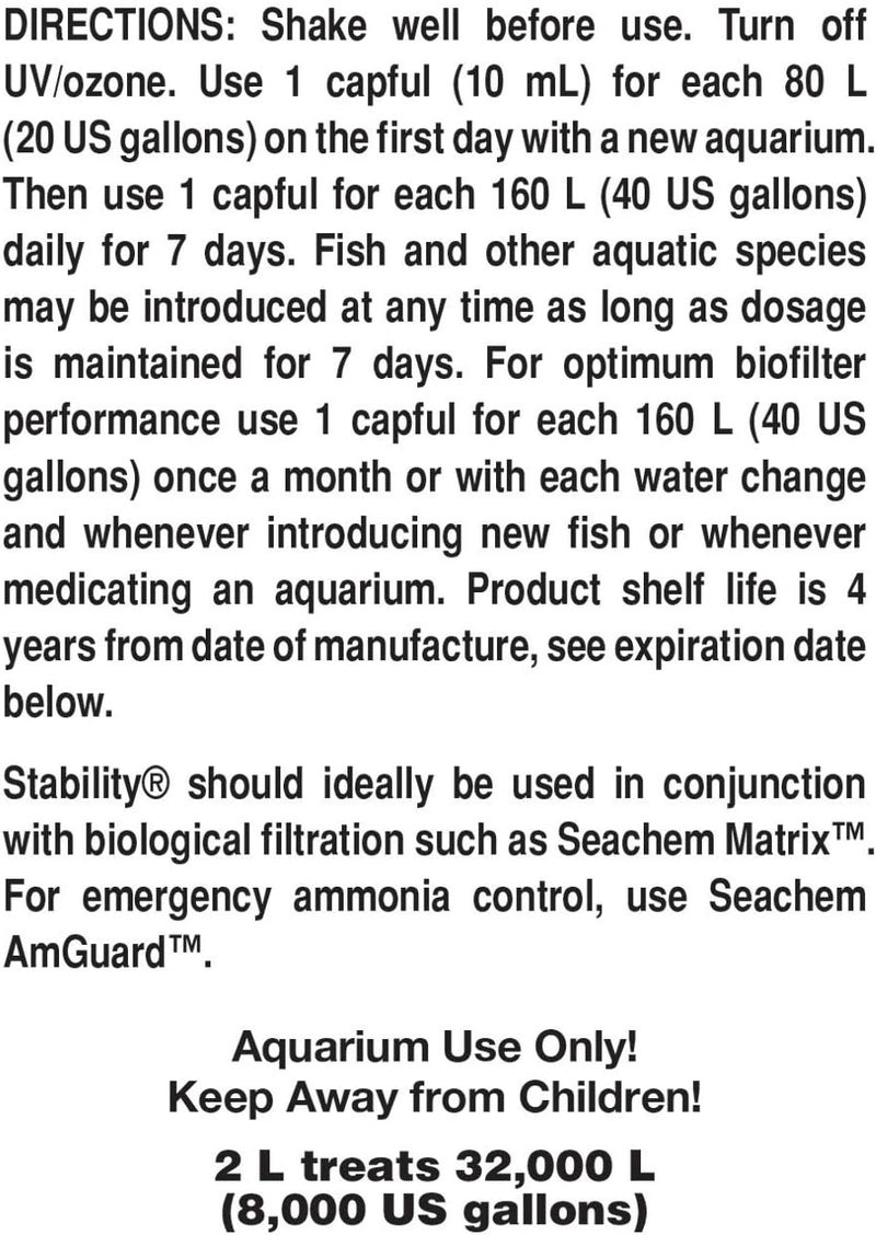 Seachem Stability Fish Tank Stabilizer for Freshwater and Marine Aquariums - 2L / 67.6 Oz - Image 2
