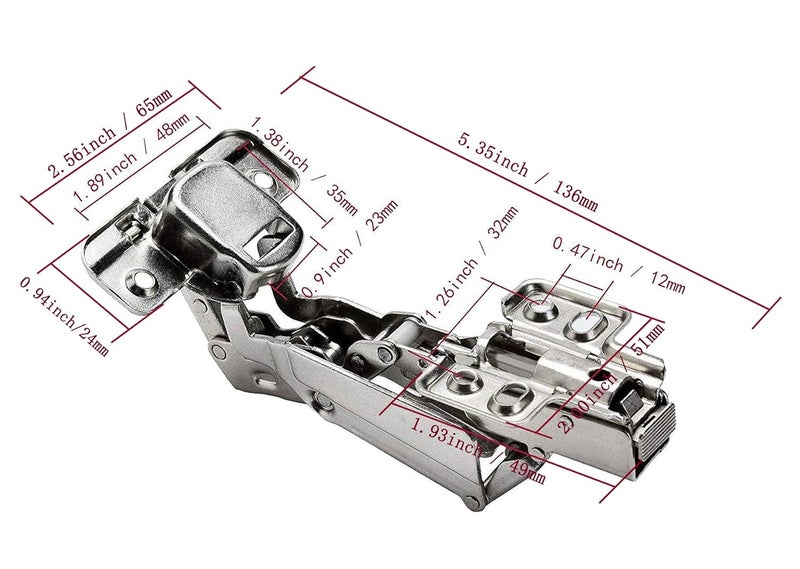 TamBee 175 Degree Hinges Frameless Cabinet Doors Hinges Hydraulic Adjustable Mounting Hinges Soft Closing NickelPlated Steel Buffer Dampers for Wardrobe2 Pairs Full Overlay - Image 3