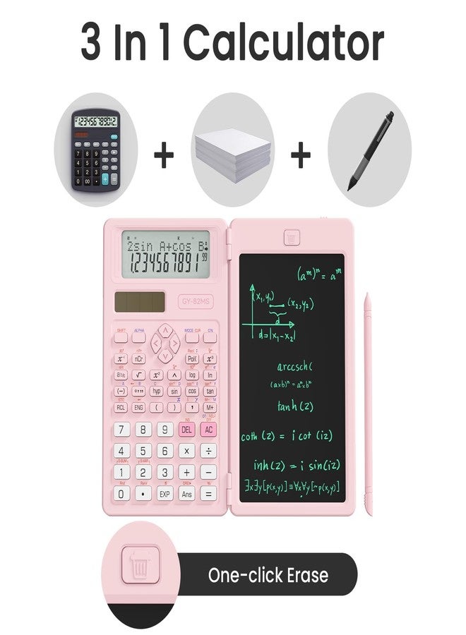 NEWYES Pink Scientific Calculators for Girls Students, 82 MS Foldable Cute Science Calculator with Notepad Middle and High School Supplies - Image 3