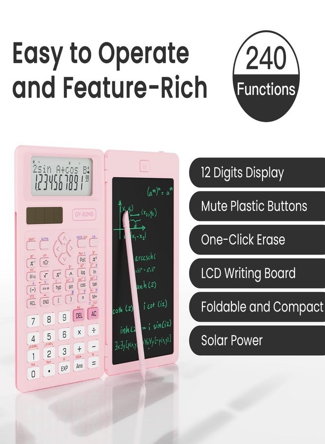 NEWYES Pink Scientific Calculators for Girls Students, 82 MS Foldable Cute Science Calculator with Notepad Middle and High School Supplies - Image 2