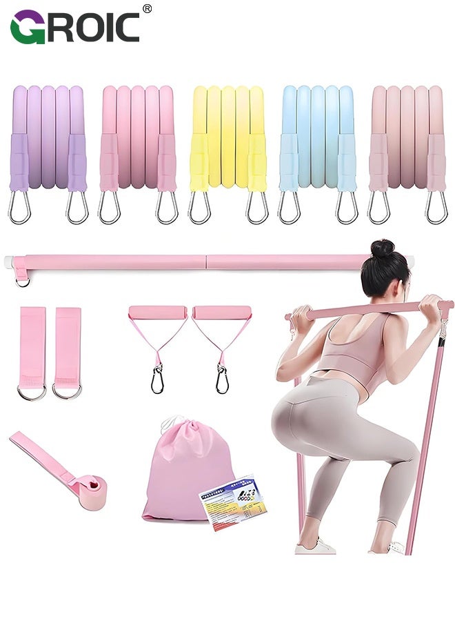 GROIC Pilates Bar Kit, 12-in-1 Set with 5-Level Resistance Bands 125 Lbs, Home Workout Equipment for Legs, Arms, Core & Full Body, Yoga Pilates Equipment Perfect for Beginner - Image 1