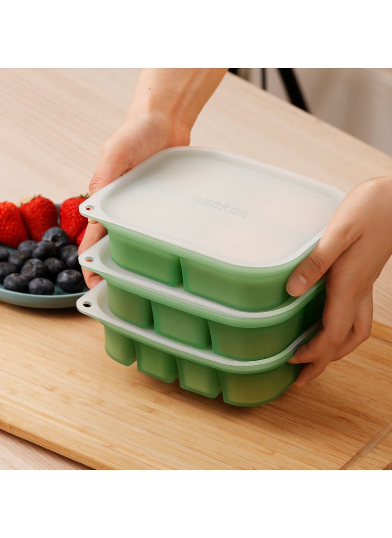 haakaa - Silicone Baby Food Tray, Breastmilk Homemade Baby Food Mold, Baby Fresh Food Freezer Tray - 4m+ Baby Toddler Kid - 8 Cups - Pea Green - Image 1
