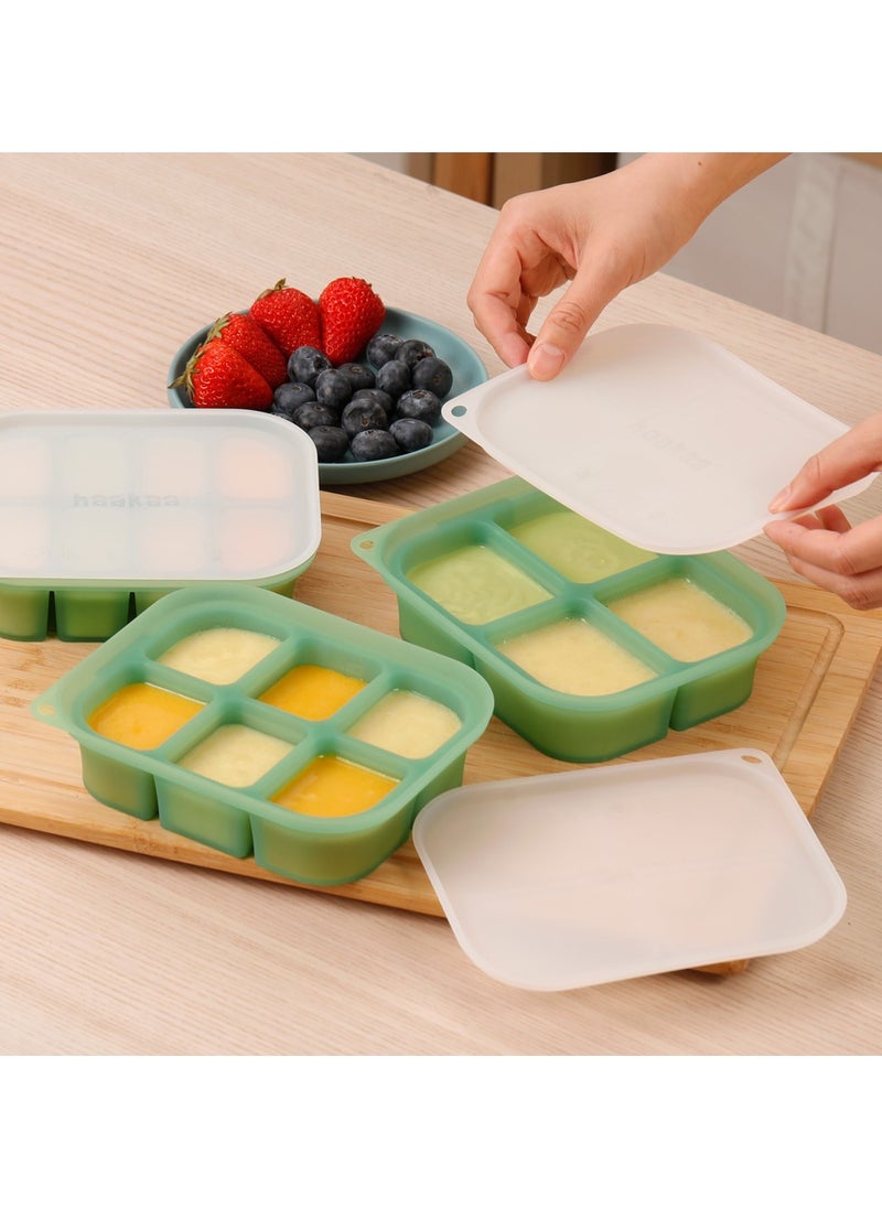 haakaa - Silicone Baby Food Tray, Breastmilk Homemade Baby Food Mold, Baby Fresh Food Freezer Tray - 4m+ Baby Toddler Kid - 8 Cups - Pea Green - Image 1