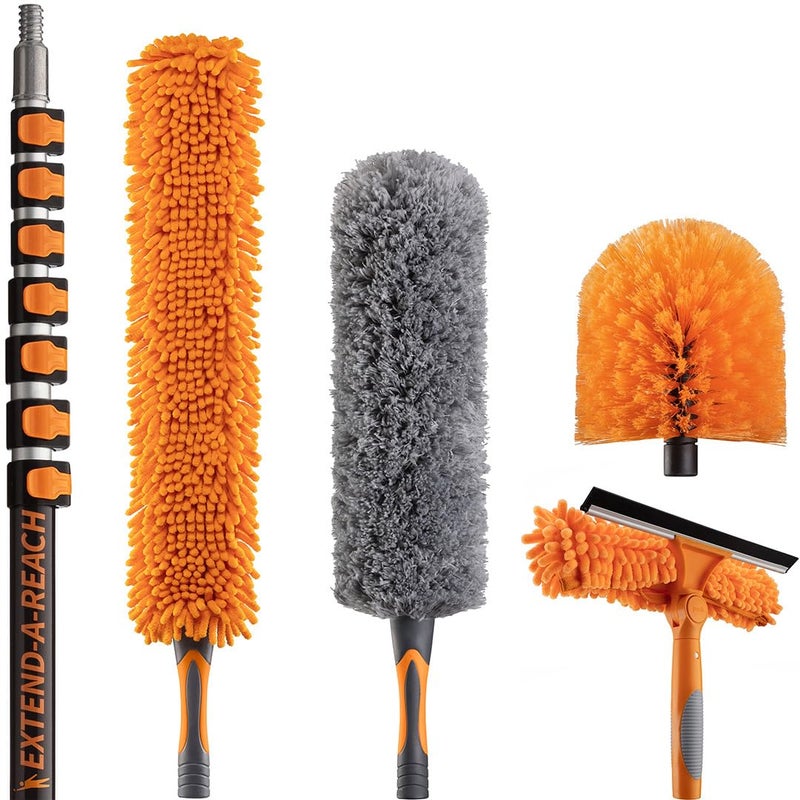 EXTEND-A-REACH 36 Foot High Reach Duster Kit with 5-30 ft Extension Pole // High Ceiling Dusting and Window Cleaning Kit with Telescopic Pole // Window Washer & Squeegee, Cobweb Duster, Fan Blade and Feather Dusters - Image 1