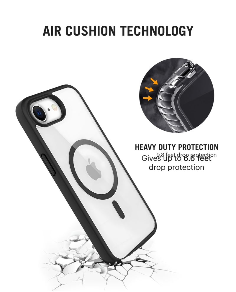 DailyObjects Polycarbonate Case for iPhone 16e Compatible with Mag-Safe Wireless Charging | Black Hybrid Magnetic Armour Slim Shockproof Back Cover - Image 5