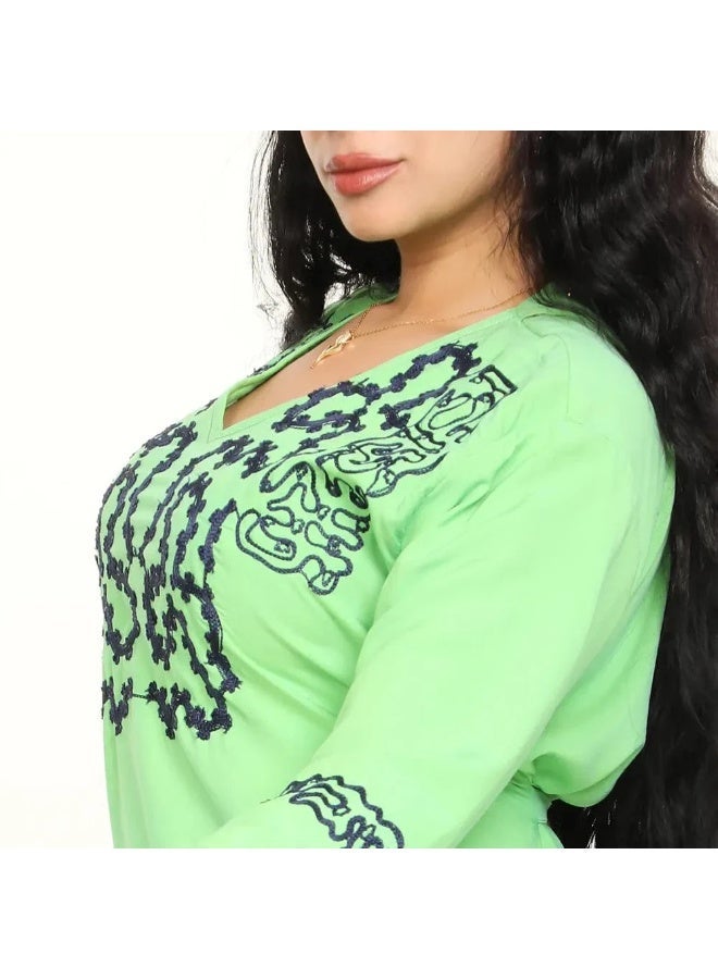 فستان ماكسي نسائي بمقاس كبير، بأكمام طويلة، تصميم مطرز بالورود، مقاس 60-90 كجم - Image 5