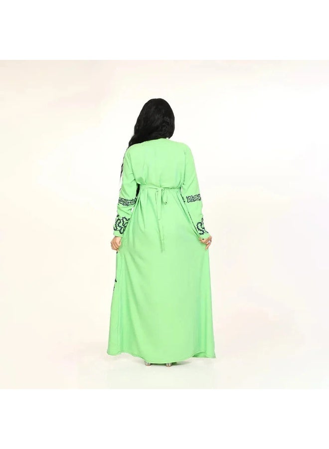 فستان ماكسي نسائي بمقاس كبير، بأكمام طويلة، تصميم مطرز بالورود، مقاس 60-90 كجم - Image 3