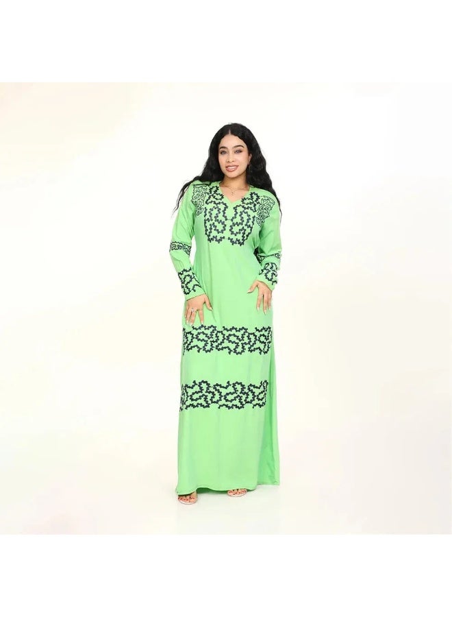 فستان ماكسي نسائي بمقاس كبير، بأكمام طويلة، تصميم مطرز بالورود، مقاس 60-90 كجم - Image 1