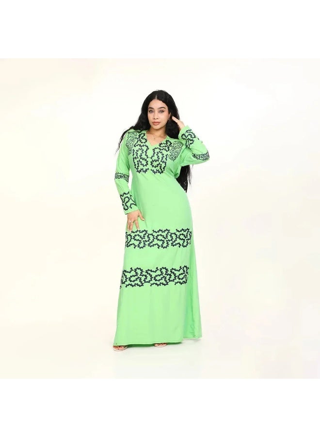 فستان ماكسي نسائي بمقاس كبير، بأكمام طويلة، تصميم مطرز بالورود، مقاس 60-90 كجم - Image 2