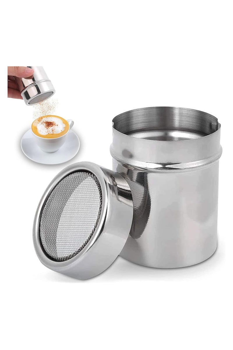 أمم مبشرة سكر، مبشرة كاكاو، مبشرة مسحوق من الفولاذ المقاوم للصدأ مع غطاء، مبشرة شوكولاتة للكابتشينو، مسحوق شوكولاتة، سكر، قرفة، دقيق، ملح، توابل - Image 1