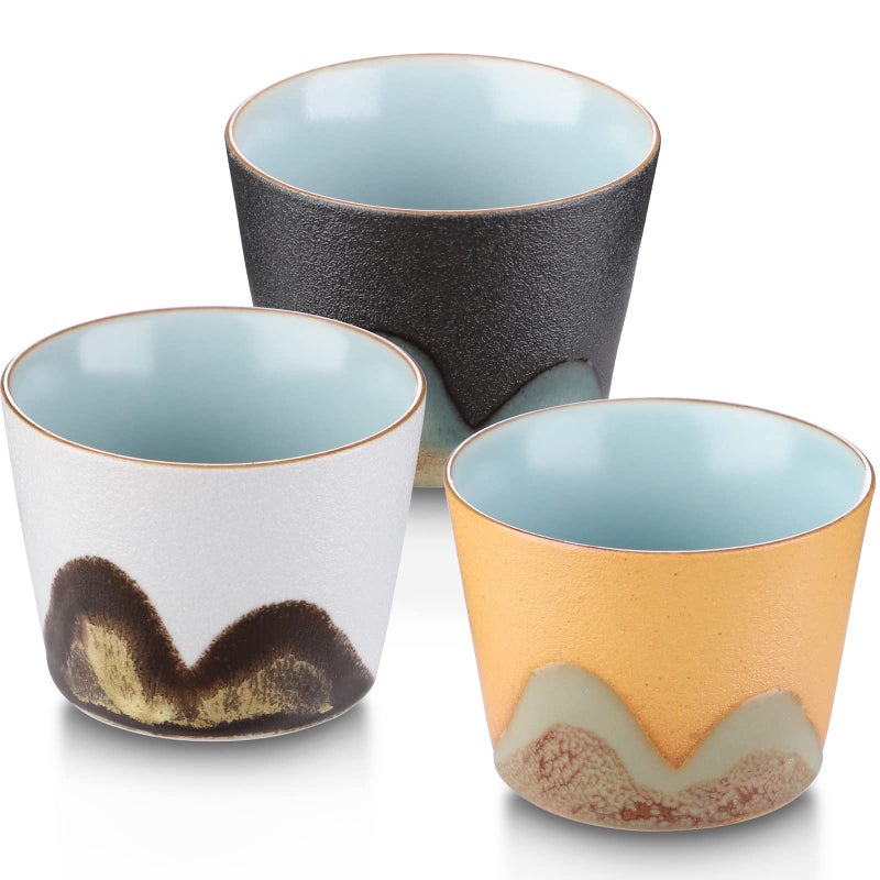Evannt Ceramic Tea Cups Chinese Tea Cup Set of 3 Small Japanese Tea Cups Porcelain Sake Cup Kung Fu Tea Set Retro Style Style 2