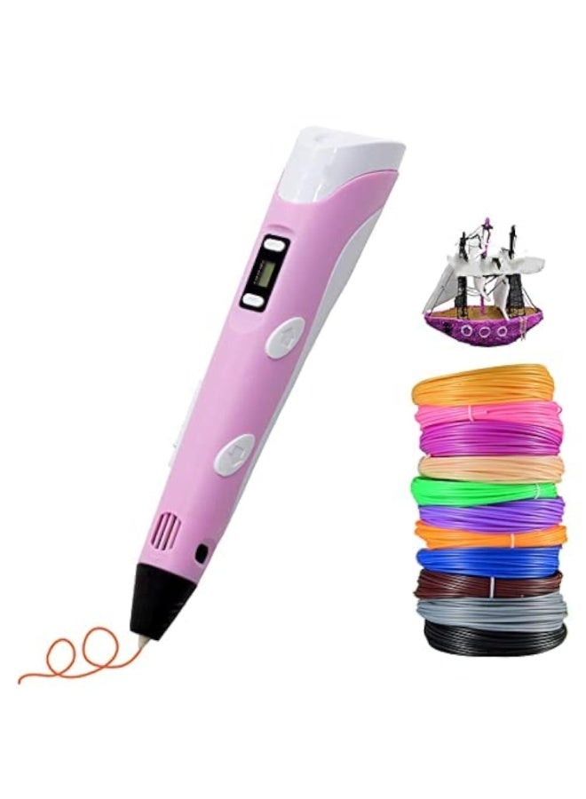 3D Graffiti Printing Pen, 3D Printing Pen with Screen, Safe and Non-Toxic, Adjustable Temperature and Speed, Compatible with PLA and ABS Filaments, Suitable for Graffiti, Model Making, etc., Pink - Image 1