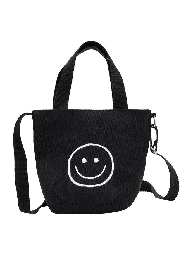NIBEMINENT Letter Printed Zip Closure Versatile Casual Shopper Tote Bag Black