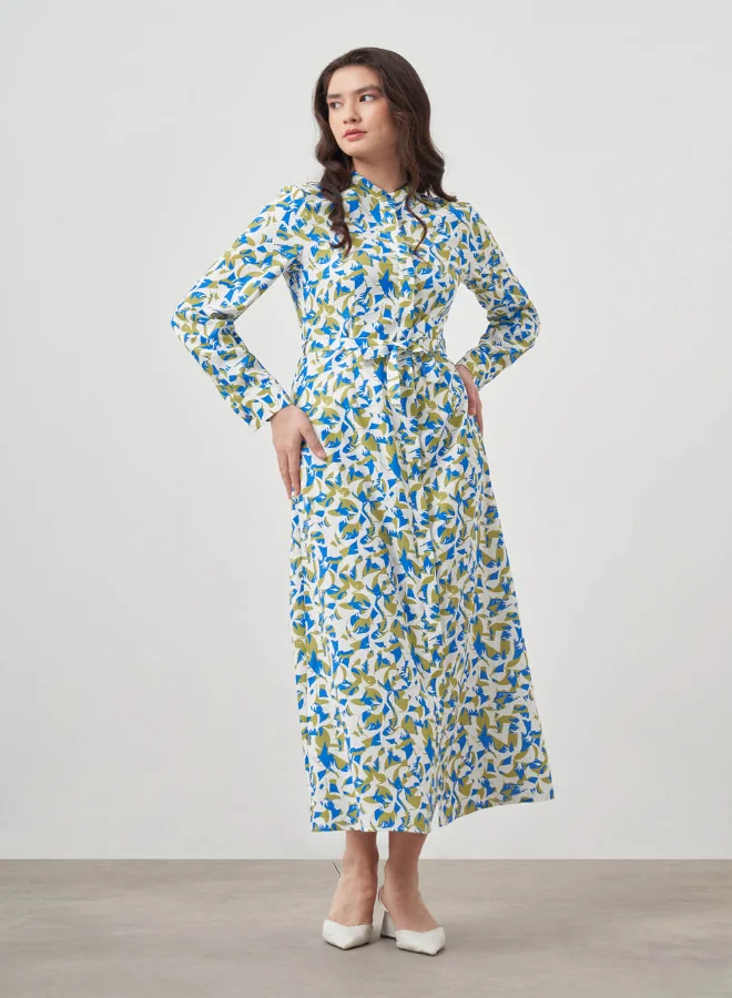 ميزال MIZALLE BOTANICAL PATTERNED BUCKLE DRESS