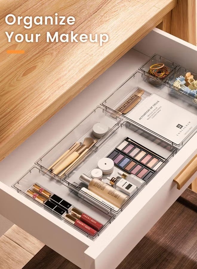 VIVP 28 PCS Clear Plastic Drawer Organizer Set – 4 Sizes Desk Dividers with 120 Anti-Slip Adhesive Pads, Perfect As Makeup Organizer, Jewelry Organizer, Gadgets in Kitchen, Bedroom Drawer Organizer, Bathroom, and Office - Image 5