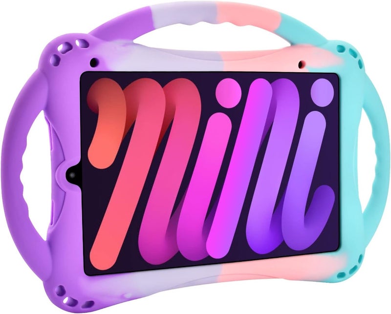 TopEsct Kids Case for iPad Mini 6th Generation Case Heavy Duty Shockproof Cover Childproof Protective Kids Cover with Three Handle Stand for 8.3 inch iPad Mini 6（Blue） (Purple&Turquoise) - Image 1