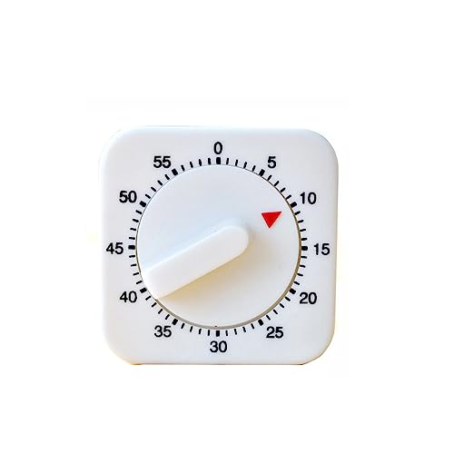 Square 60 Minute Mechanical Timer Visual Cooking Timer with Loud Alarm No Batteries Required Ideal for Cooking Baking and Kitchen Management White