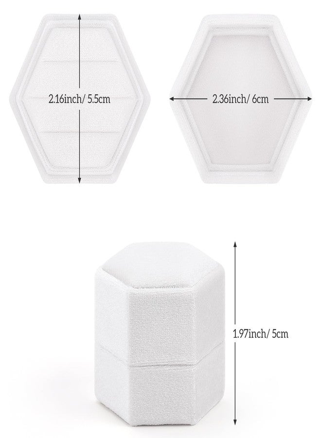 WantGor Velvet Ring Box, 2-in-1 Jewelry Gift Box 3 Slots Hexagon Ring Storage Box or Double Ring Box Vintage Ring Display Holder Case for Wedding Ceremony Proposal Engagement (White) - Image 2