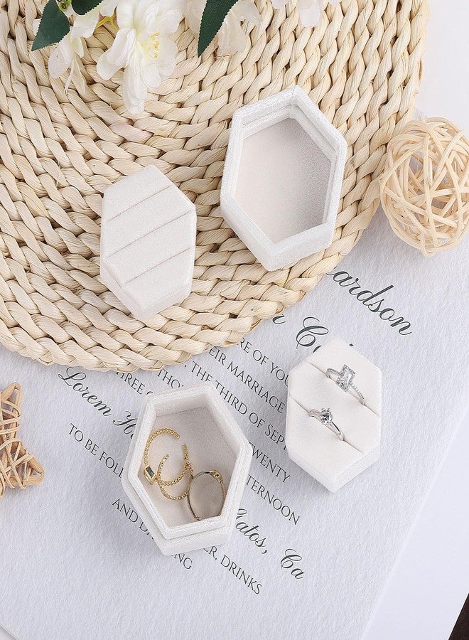 WantGor Velvet Ring Box, 2-in-1 Jewelry Gift Box 3 Slots Hexagon Ring Storage Box or Double Ring Box Vintage Ring Display Holder Case for Wedding Ceremony Proposal Engagement (White) - Image 5