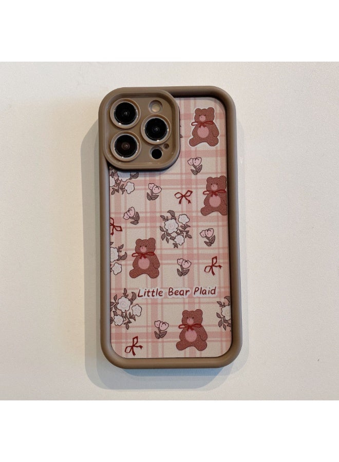 NIBEMINENT Lanyard Leopard Pattern Protective TPU Case Cover For iPhone 14, Plaid Bear