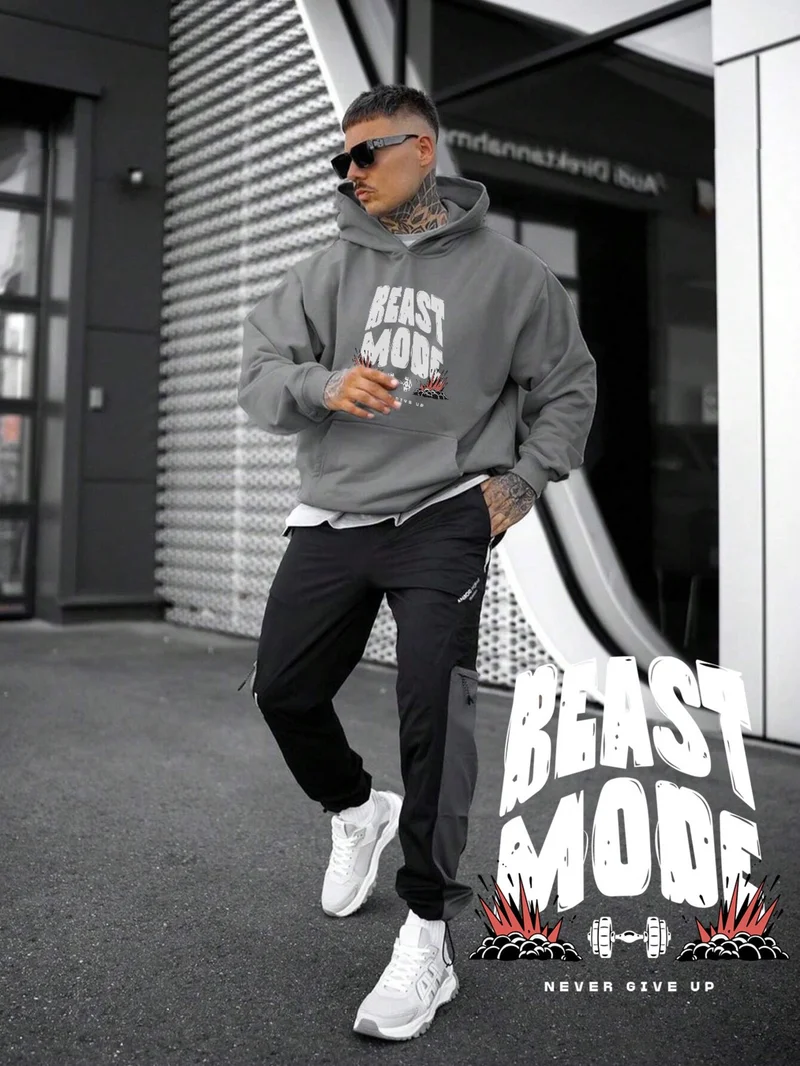DogFish Women, Men's Sweatshirt Oversize Beast Mode Printed Thick Gray Lover Sweatshirt