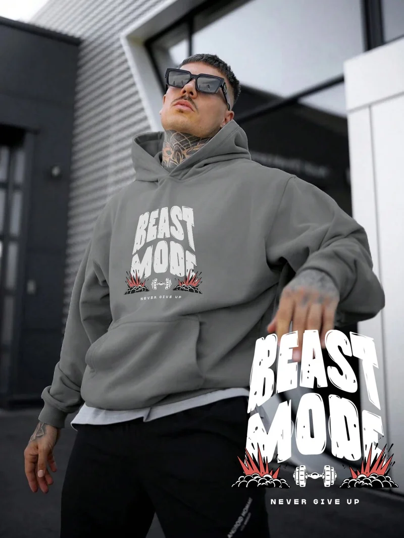 DogFish Women, Men's Sweatshirt Oversize Beast Mode Printed Thick Gray Lover Sweatshirt