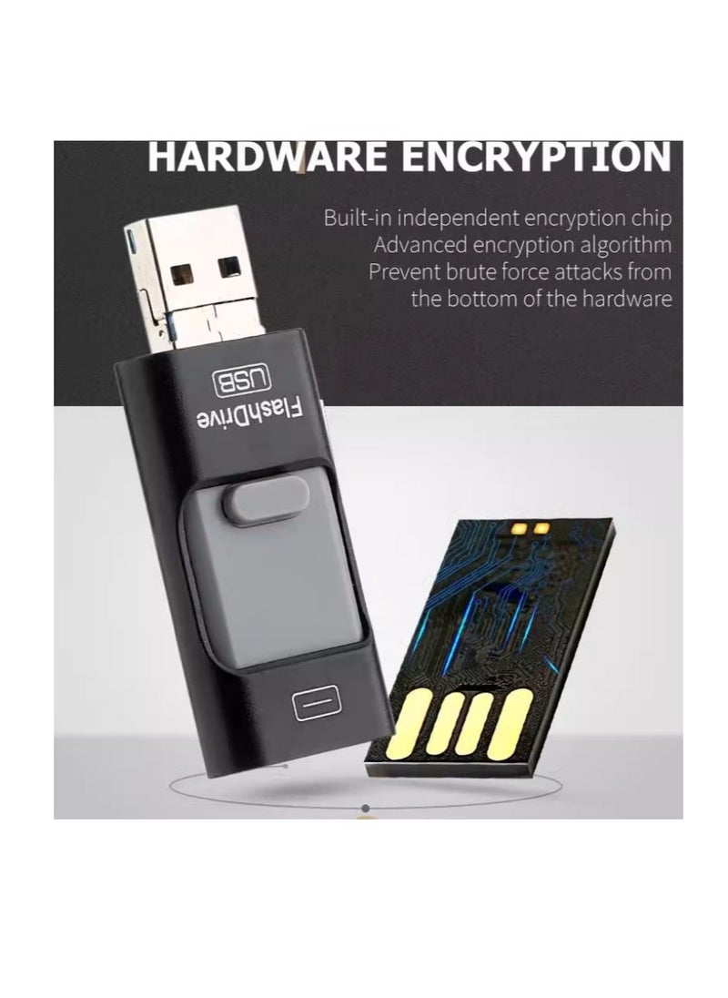 i-Flash - 3 in 1 Usb Flash Drive Expand Memory Stick Otg Pendrive for iphone iPad Android PC 128GB - Black - Image 1