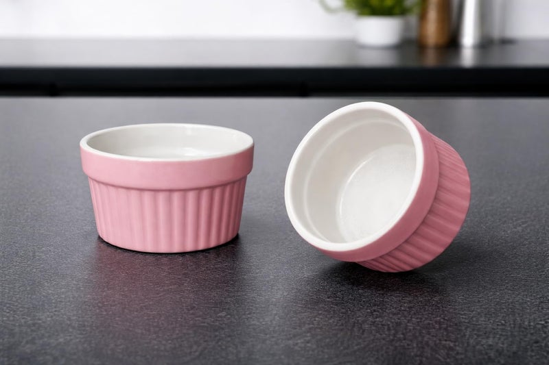 Mirakii Pink Ceramic Ramekin Bowl 100 ml Set of 6, Microwave & Dishwasher Safe for Serving Desserts or Snacks, Sauce, Chutney and Baking Cup Cake Souffle Creme Brulee - Image 5