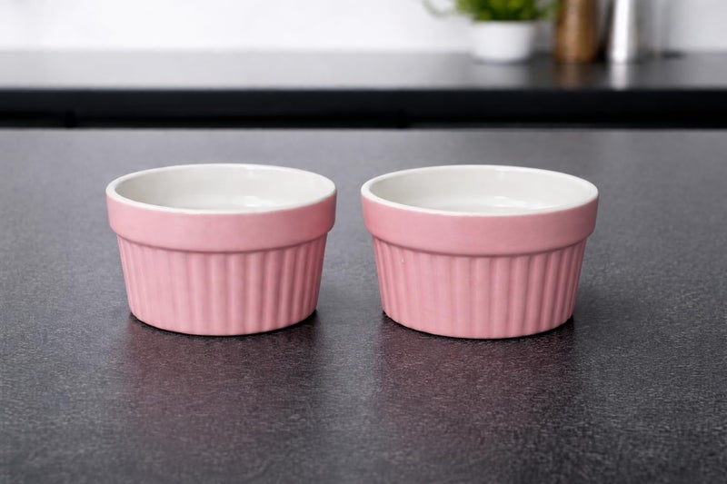 Mirakii Pink Ceramic Ramekin Bowl 100 ml Set of 6, Microwave & Dishwasher Safe for Serving Desserts or Snacks, Sauce, Chutney and Baking Cup Cake Souffle Creme Brulee - Image 4