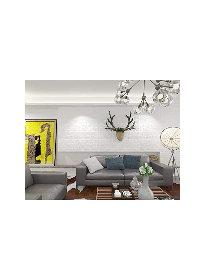 Zaboon 10 قطع من ملصقات الحائط ثلاثية الأبعاد ذاتية اللصق من رغوة البولي إيثيلين المقاومة للماء وورق حائط أبيض لغرفة المعيشة وحائط التلفزيون وديكور المنزل (عبوة من 10 قطع من الطوب - 58 قدمًا مربعًا) - Image 4