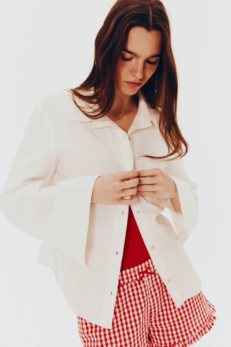H&M Gathered linen-blend shirt