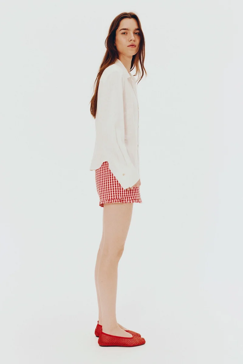 H&M Gathered linen-blend shirt
