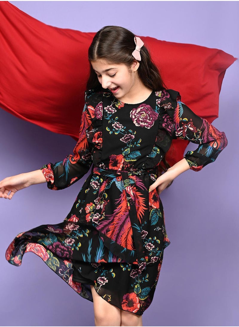 LILPICKS Floral Printed Full Sleeve Fit n Flare Dress  - Image 1