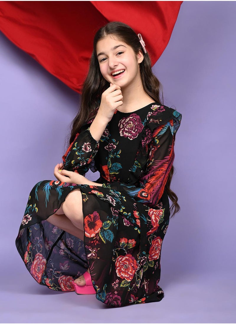 LILPICKS Floral Printed Full Sleeve Fit n Flare Dress  - Image 5