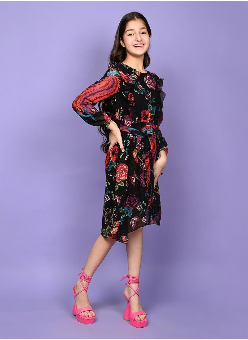 LILPICKS Floral Printed Full Sleeve Fit n Flare Dress  - Image 2