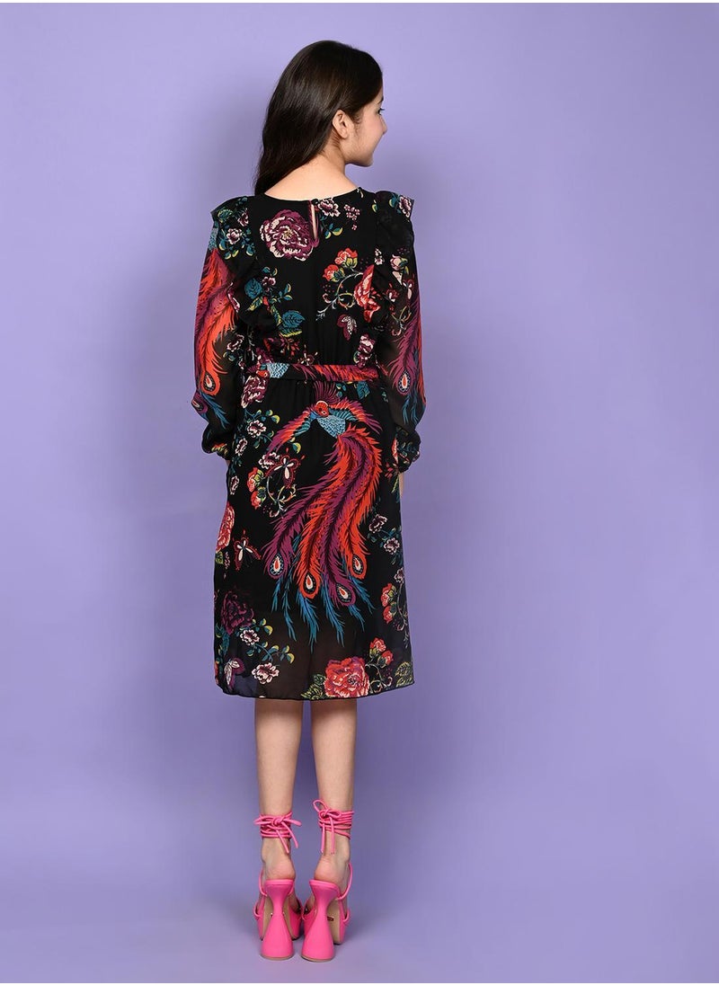 LILPICKS Floral Printed Full Sleeve Fit n Flare Dress  - Image 3