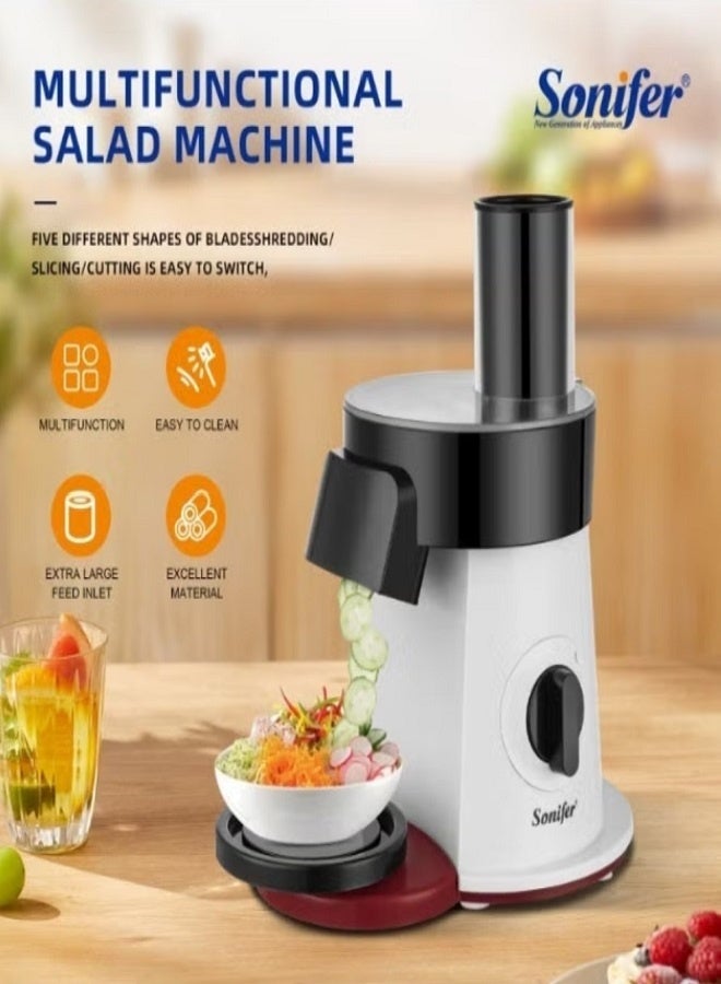 Sonifer 5-in-1 Electric Vegetable Chopper & Salad Maker | 200W Compact Food Processor with 6 Stainless Steel Discs for Fast Slicing, Shredding, Grating & Chopping | Large Feed Tube, Direct-to-Bowl Design, Easy-to-Clean, Space-Saving, Multi-Functional Kitchen Appliance | Perfect for Vegetables, Fruits, Cheese, Coleslaw, Salads & More | Household Mini Food Processor 220-240V – The Ultimate Time-Saving Kitchen Assistant - Image 1