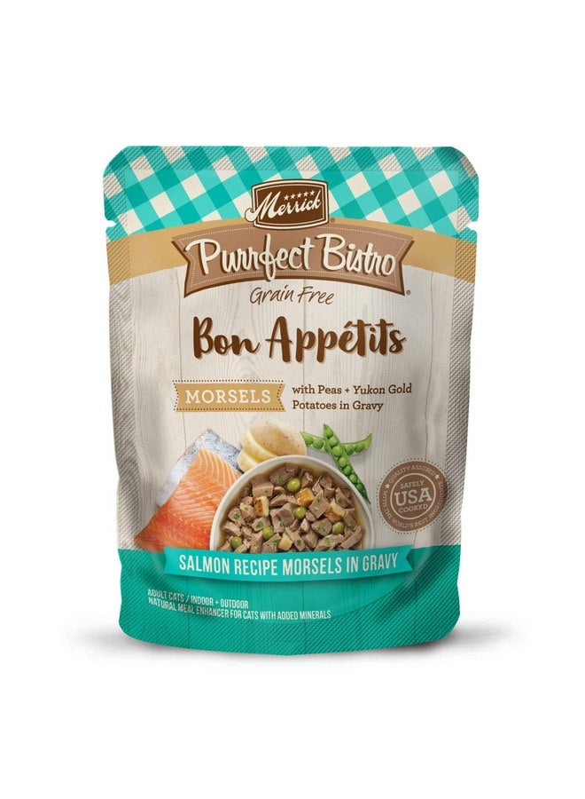 ميريك طعام القطط الرطب الفاخر الخالي من الحبوب من Merrick Purrfect Bistro Bon Appetits، وصفة السلمون مع قطع اللحم في الصلصة - (عبوة من 24 كيسًا) 3 أونصة - Image 1