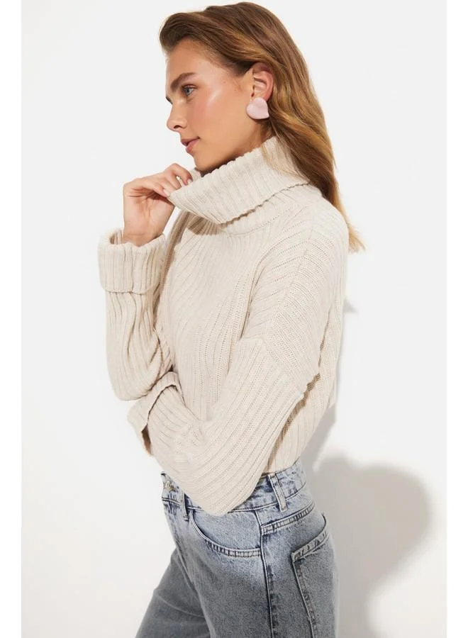 جون June Exclusive Turtleneck Sweater Beige