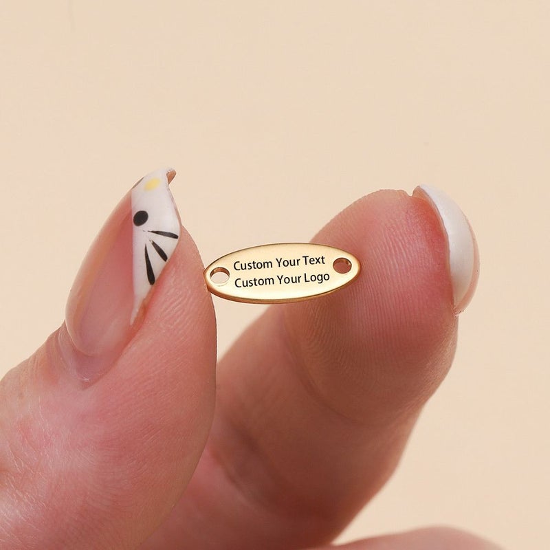 5Pcs Golden Metal Tags for Clothing Hats Bags Custom Laser Engraved Font 6 - Image 1