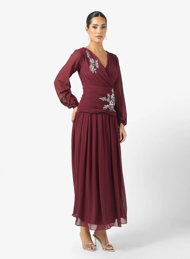 Frock and Frill Mesh Detailed Embellished Maxi Dress