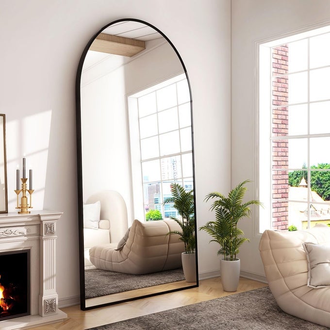 34X76 INCH WALL MOUNT ARCHED FULL LENGTH MIRRORALUMINUM ALLOY FRAME HIGH DEFINITIONFULL BODY MIRROR FOR BEDROOM OR LIVING ROOMBLACK