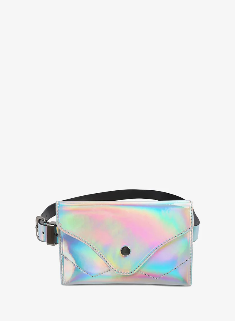 London Rag Silver Patent Shiny Strap Up Bag