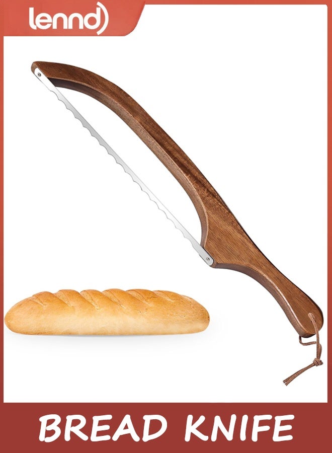 لينند سكين الخبز للخبز المنزلي الصنع,سكين الخبز الحمض,شريحة الخبز 40 سم للخبز المنزلي الصنع، الباغيت وأكثر من القطع رقيقة,تصميم القوس سهل القطع حتى شرائح - Image 1