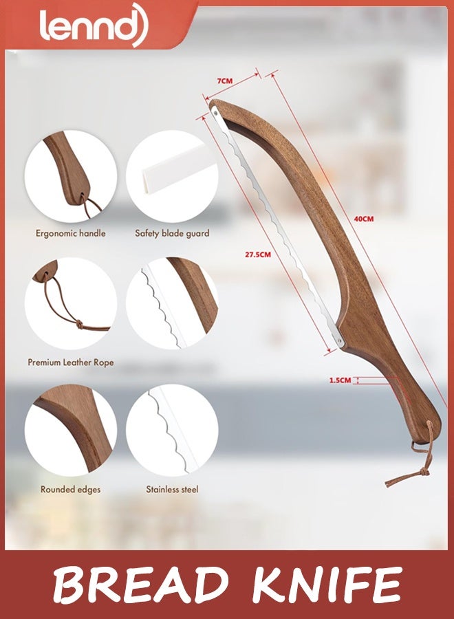 لينند سكين الخبز للخبز المنزلي الصنع,سكين الخبز الحمض,شريحة الخبز 40 سم للخبز المنزلي الصنع، الباغيت وأكثر من القطع رقيقة,تصميم القوس سهل القطع حتى شرائح - Image 5